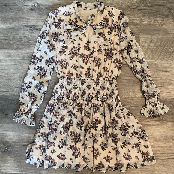Moon River Floral Print Tie Neck Dress - Picture 1 of 3
